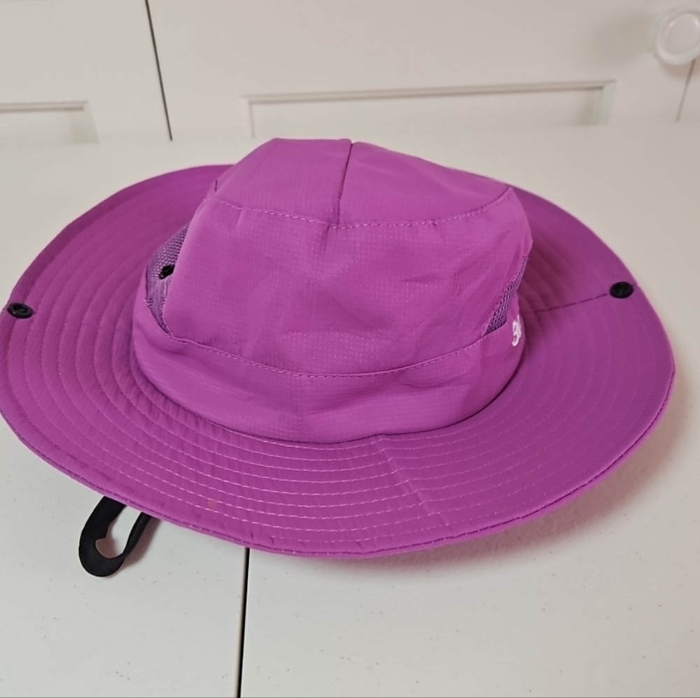 Sun Shade Bucket Hat Purple Vented Boonie Hiking Fishing Golf Womens Ponytail